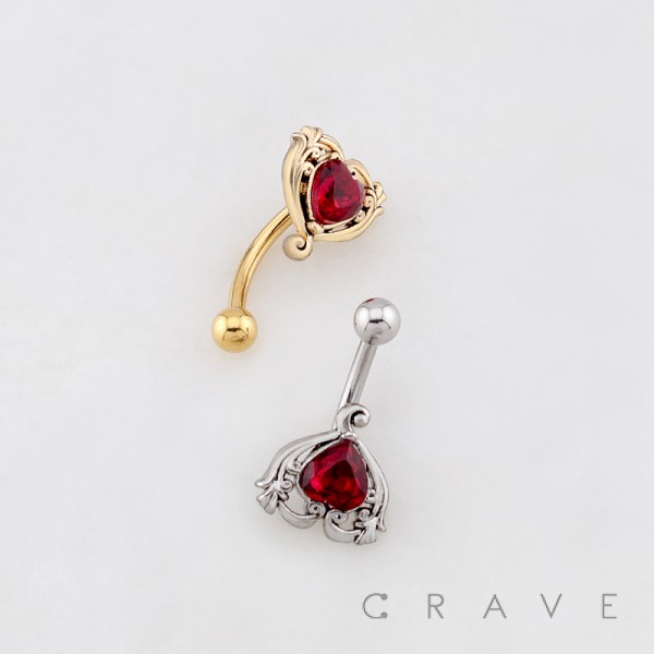 LOVE DROP CRIMSON HEART CHANDELIER TOP 316L SURGICAL STEEL CURVED BARBELL/EYEBROW